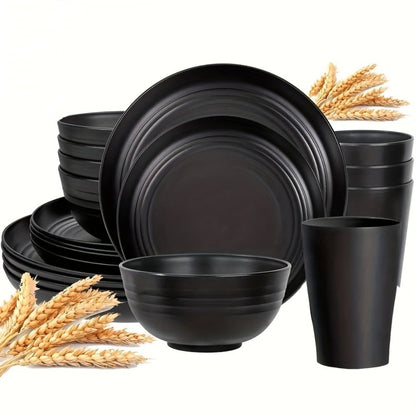 Wheat Straw Dinnerware Set 16 or 32 Piece – Plates & Bowls for 4 or 8 People, Microwave & Dishwasher Safe Plastic Dish Set, Lightweight Colorful Tableware for Home, Party & Holiday