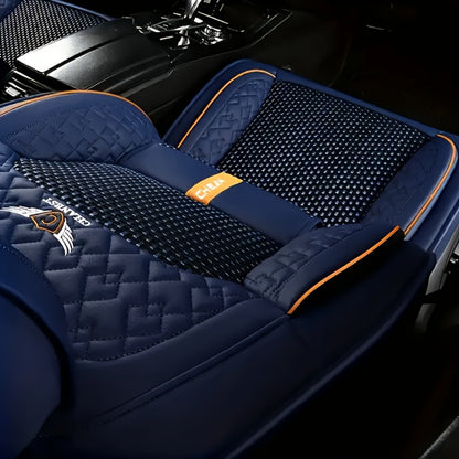 Car Seat Covers 3D Diamond-Embroidered Faux Leather with Two-Front or Five-Seat Set Options