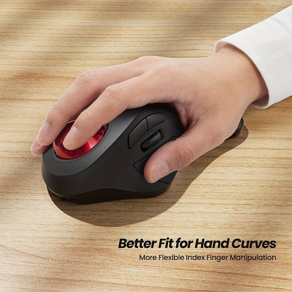 Wireless Ergonomic Trackball Mouse, Rechargeable Bluetooth & 2.4G, 44mm Index Finger Rollerball, 5 DPI Levels, 60-Day Battery, Compatible with PC, Laptop, Mac – Green/Black