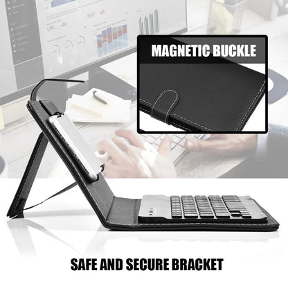 Collapsible Bluetooth Keyboard with Built-In Phone Stand – Wireless Portable Keyboard for Smartphones Tablets Laptops, Compatible with iOS Android Windows, PU Leather Case, Black Business Travel Keyboard