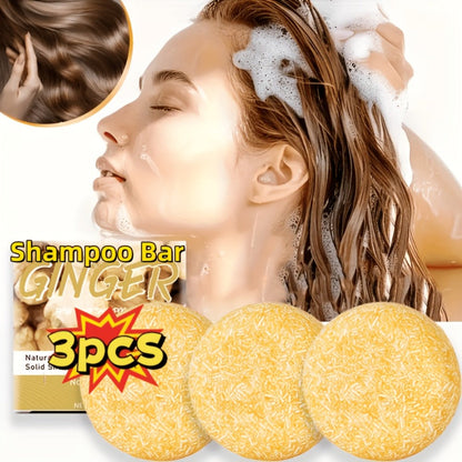 Ginger Shampoo Bar 3pcs × 60g — Natural Handmade Solid Shampoo Bar, Sulfate-Free, Paraben-Free & Vegan | Scalp Stimulating Ginger Formula for Hair Growth | All Hair Types | Unisex Travel Size