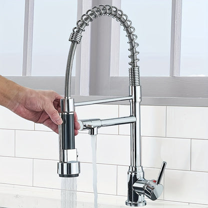 Single-Hole Pull-Down Kitchen Faucet with Spring Spout, 360° Swivel Sprayer and Three Finish Options
