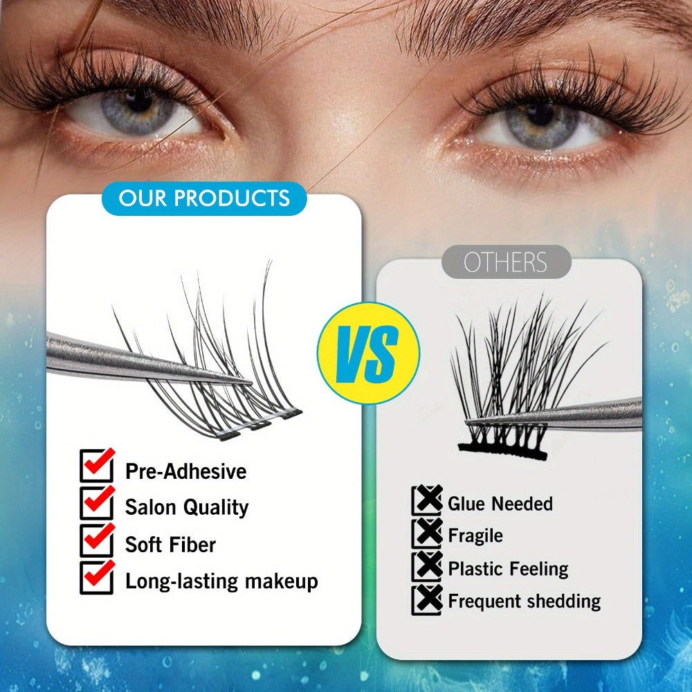 Pre-Glued Wispy False Eyelash Cluster Tray with 156 Clusters and Two Pink Applicator Tweezers