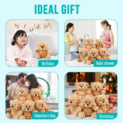 Five-Piece 8-Inch Shaggy Teddy Bear Set with Beige Plush Finish for Party Favors and Gift Bags