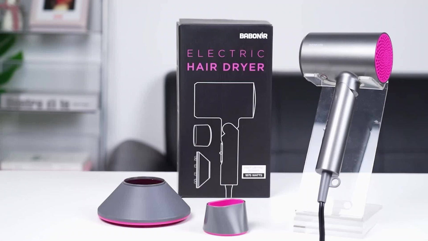 Diffuser Hair Dryer for Curly Hair 1875W Ionic Blow Dryer - Lightweight Compact Professional Frizz Control Fast Drying Styling Tool for Women Men Gray White
