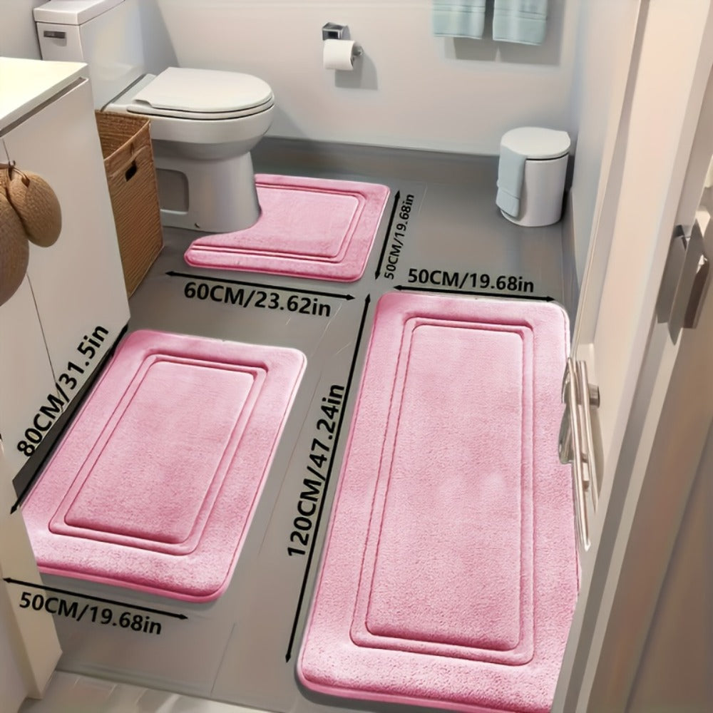 Bath Mat Set 3 Piece - Non-Slip Bathroom Rugs Super Absorbent Shower Mat, Thick Soft Bath Tub Floor Mat for Bathtub Shower Bathroom Heavy Foot Traffic, Modern Bathroom Decor Black Grey Beige Navy
