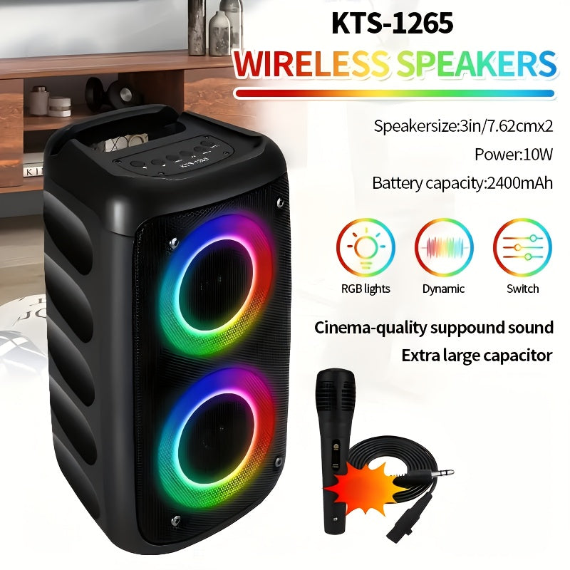 Wireless Bluetooth Speaker with Color LED Lights, MOKiN KTS-1265 Portable Party Speaker, Bass Boost