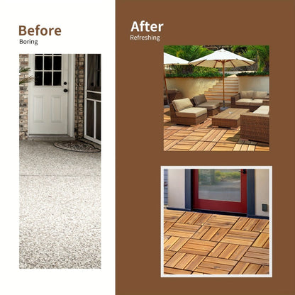 Interlocking Acacia Wood Deck Tiles, 27-Pack of 12-Inch Slatted Squares for Patio, Balcony or Indoor Floors