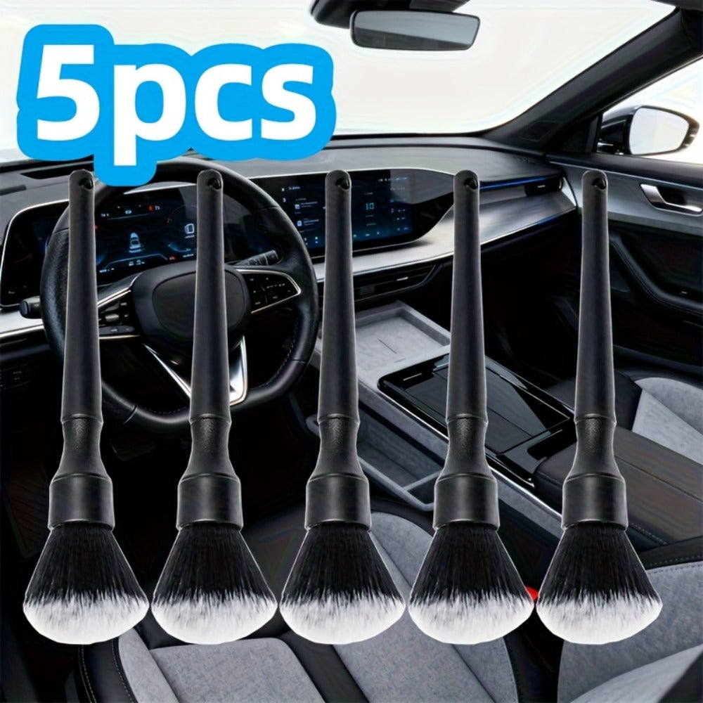 Car Interior Cleaning Brush Set – 5pcs Soft Bristle Detailing Brushes for Dashboard, Vents & Instrument Panel, Non-Shedding, Black