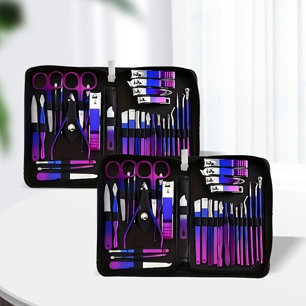 Portable Manicure and Pedicure Tool Set in 9-, 18-, 30- or 60-Piece Case Configurations for Nail Care