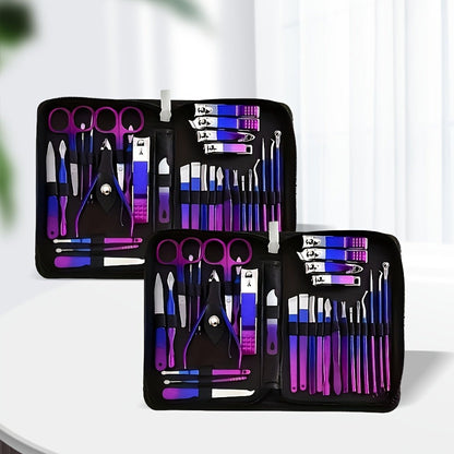 Portable Manicure and Pedicure Tool Set in 9-, 18-, 30- or 60-Piece Case Configurations for Nail Care