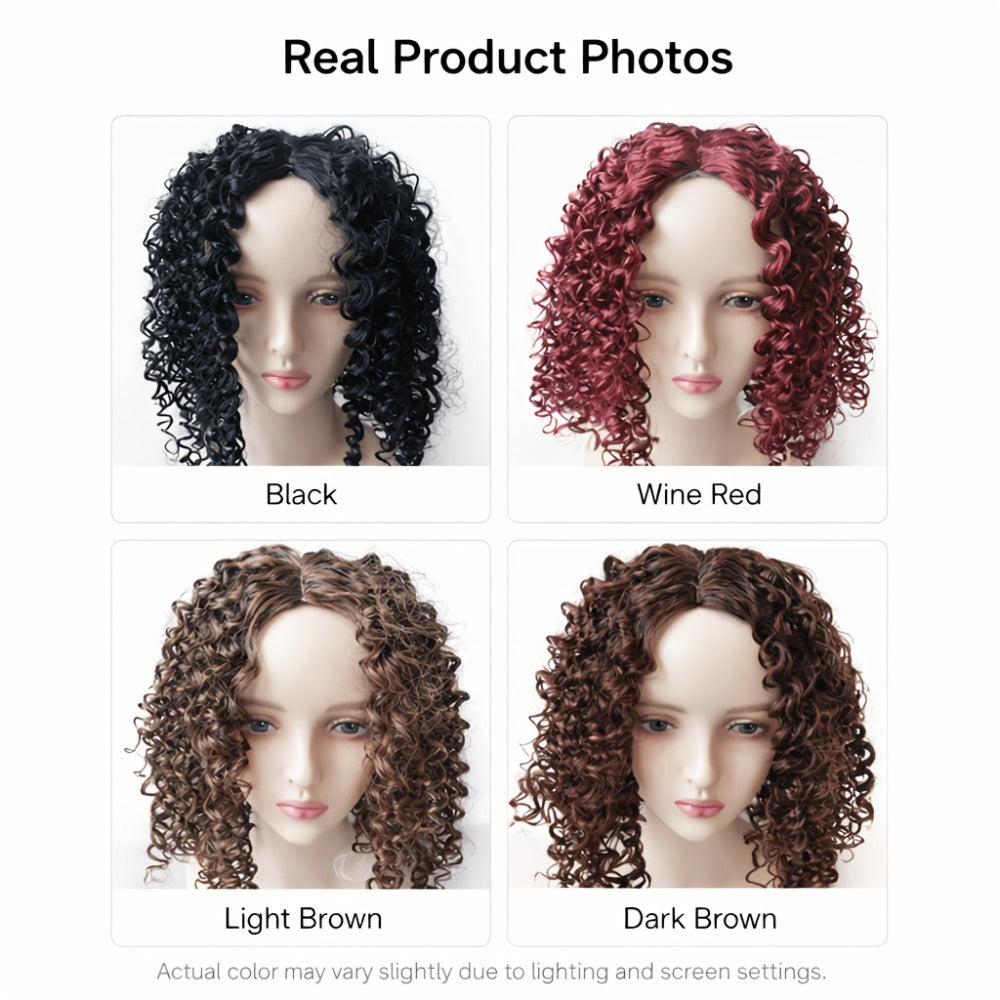 Synthetic Wig 14-Inch Deep-Wave Curly Bob with Glueless Rose Net Cap in Four Colors for Daily Style