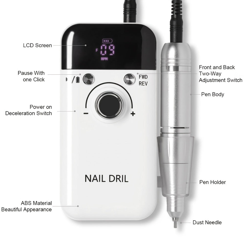 Electric Nail Drill 45000 RPM Rechargeable Kit with LCD, Forward Reverse and Four Color Options