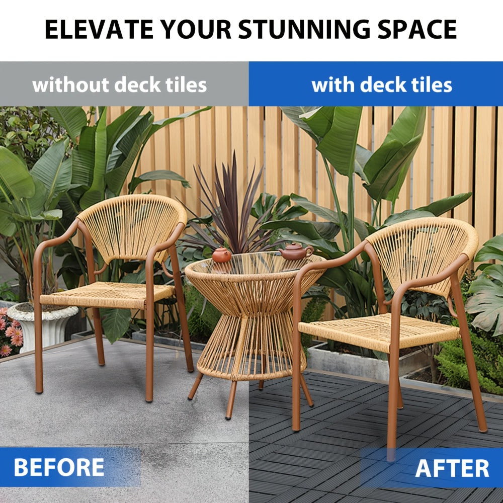 Interlocking Deck Tiles 44pcs 12"x12", Waterproof Outdoor Patio Flooring Tiles, PP Plastic Interlocking Floor Tiles for Balcony Pool Backyard Terrace, Easy Install All-Weather Anti-Slip Deck Tiles Grey