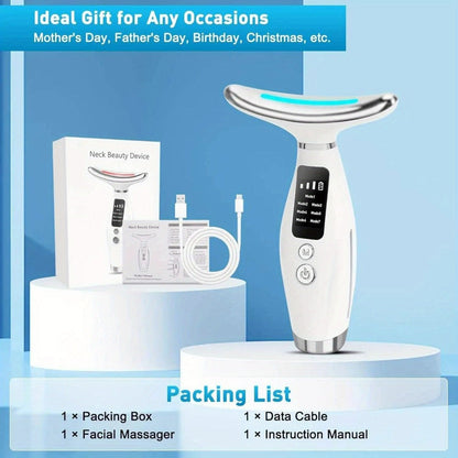 Facial Lifting Device 7-in-1 EMS Microcurrent Neck Face Massager LED Photon Therapy Skin Tightening Anti-Aging Rechargeable Beauty Tool for Women