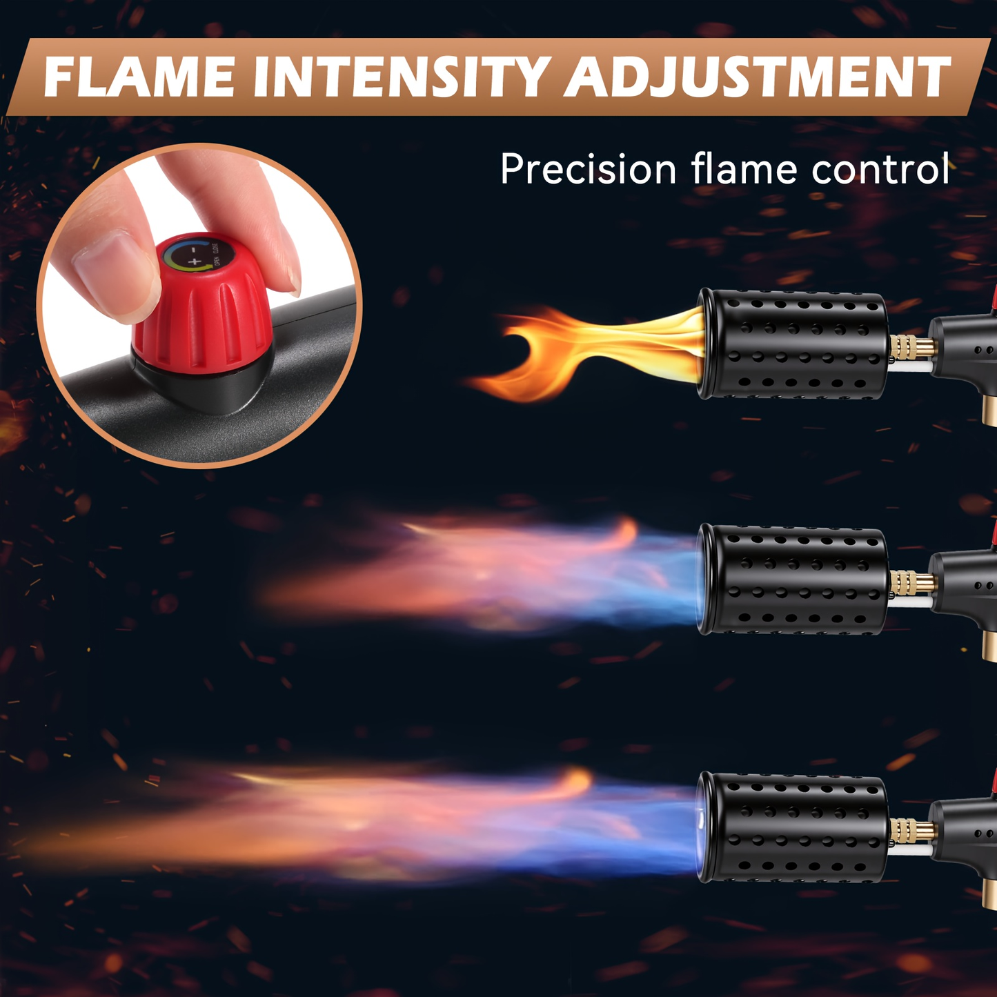 Kitchen Torch Propane Culinary Torch with Adjustable Flame, Safety Lock & Heat Dissipation, Butane Torch for Searing Steak, Creme Brulee, BBQ, Charcoal Starter, Camping (Tank Not Included)