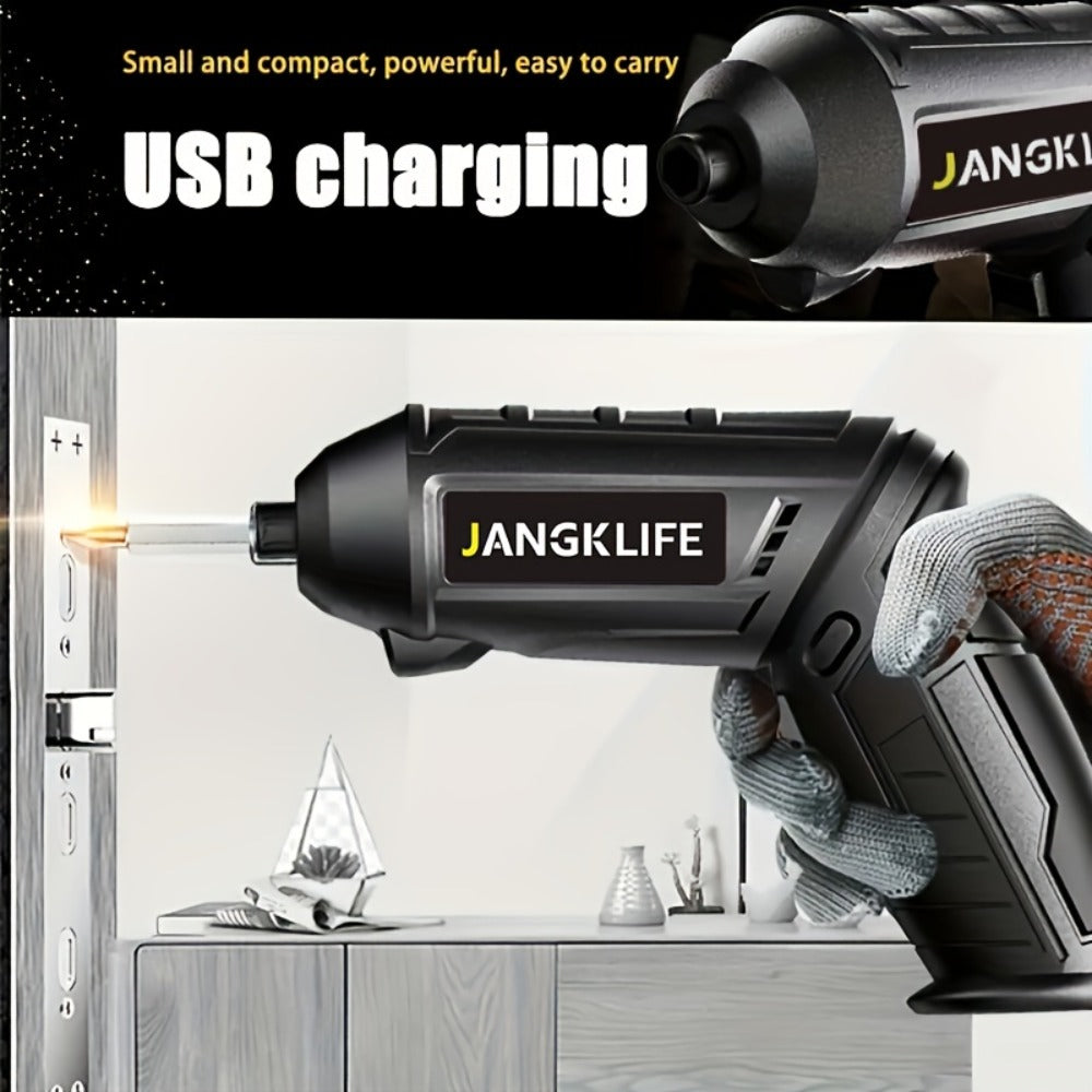 Sixteen-Piece Electric Screwdriver Set, 90-Degree Rotatable Cordless Driver with 1200mAh Rechargeable Battery