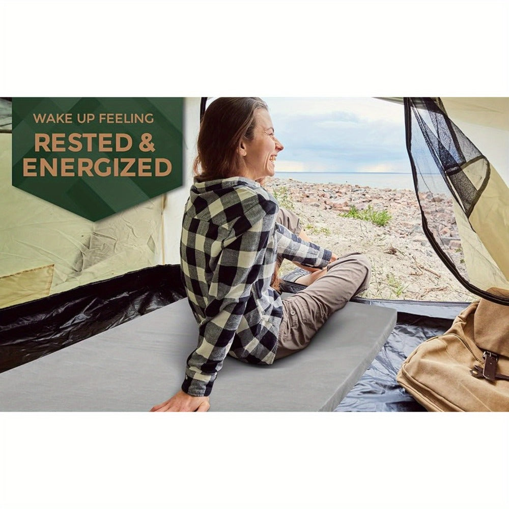 Memory Foam Camping Mattress Pad – Roll-Up Portable Sleeping Mat 72"x24" for SUV Car Camping, Tent Floor, RV & Guest Bed | Grey & Blue