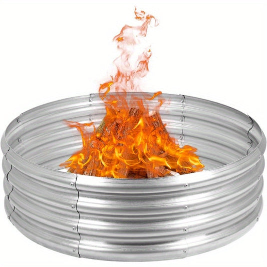 Galvanized Steel Fire Pit Ring Liner for Above Ground Wood Burning, Metal Firepit Insert for Backyard Camping Beach Park Outdoor Patio, 36/48/60 Inch