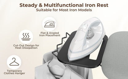 Ironing Board Full Size Adjustable Height Foldable Iron Board with 4-Leg Stand 4-Layer Thick Pad Iron Rest Safety Lock for Home Dorm Laundry Room