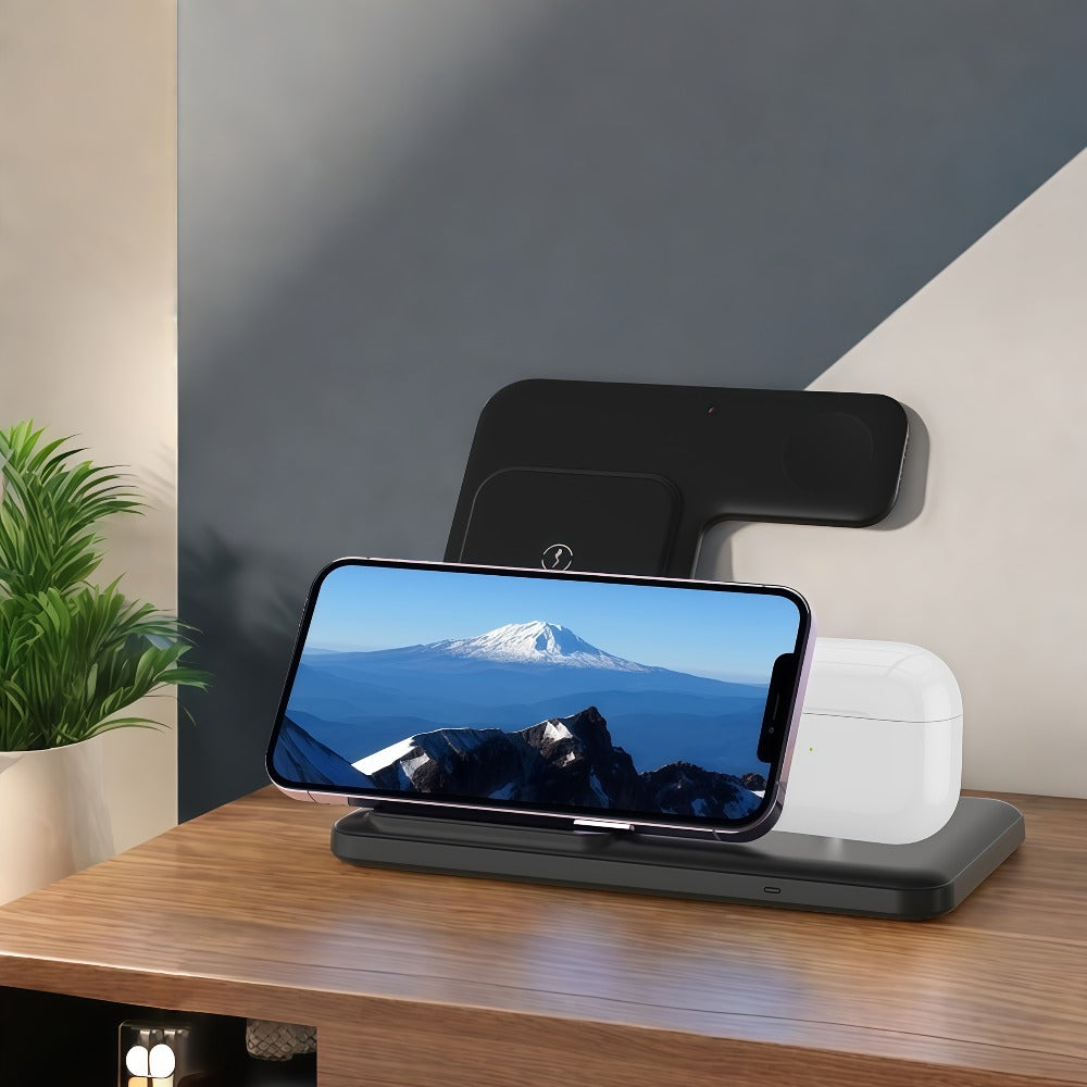 Wireless Charging Station, USB-C 3-in-1 Upright Dock for iPhone, Apple Watch and AirPods Models