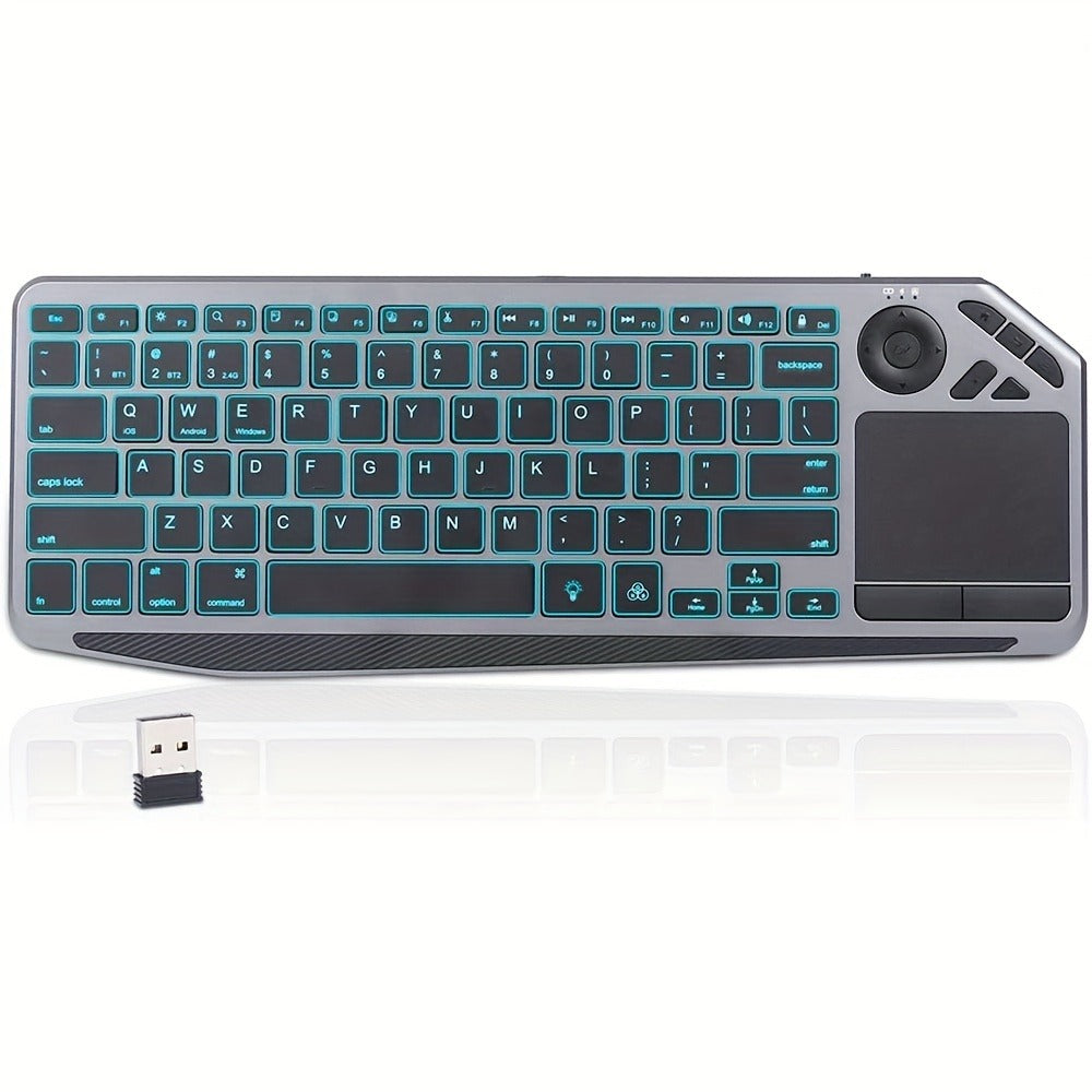 Touchpad Wireless Keyboard 2.4G Dual Mode – Backlit Multimedia Hotkeys, Type-C Rechargeable, All-in-One Remote for Smart TV, Android TV Box, Tablet, PC & Computer | Deep Grey