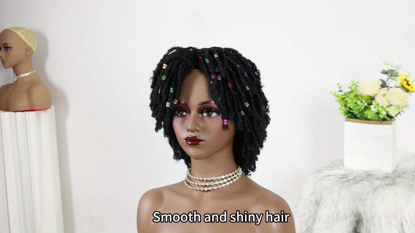 Synthetic Wig 12-Inch Goddess Faux Locs Headband Style with Curly Ends in Three Colors for Festivals