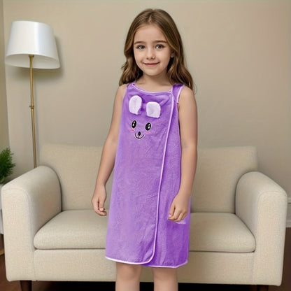 Bunny Ears Bath Towel Wrap for Girls - 250GSM Microfiber Cartoon Bath Skirt, Cute Kawaii Robe for Ages 6-12, Rose Red Purple Pink Blue, Fun Birthday Gift