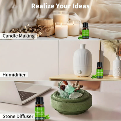 Essential Oil Peppermint 120ml or 10ml Ceramic-Stone Set for Diffuser, Candle and Car Fragrance
