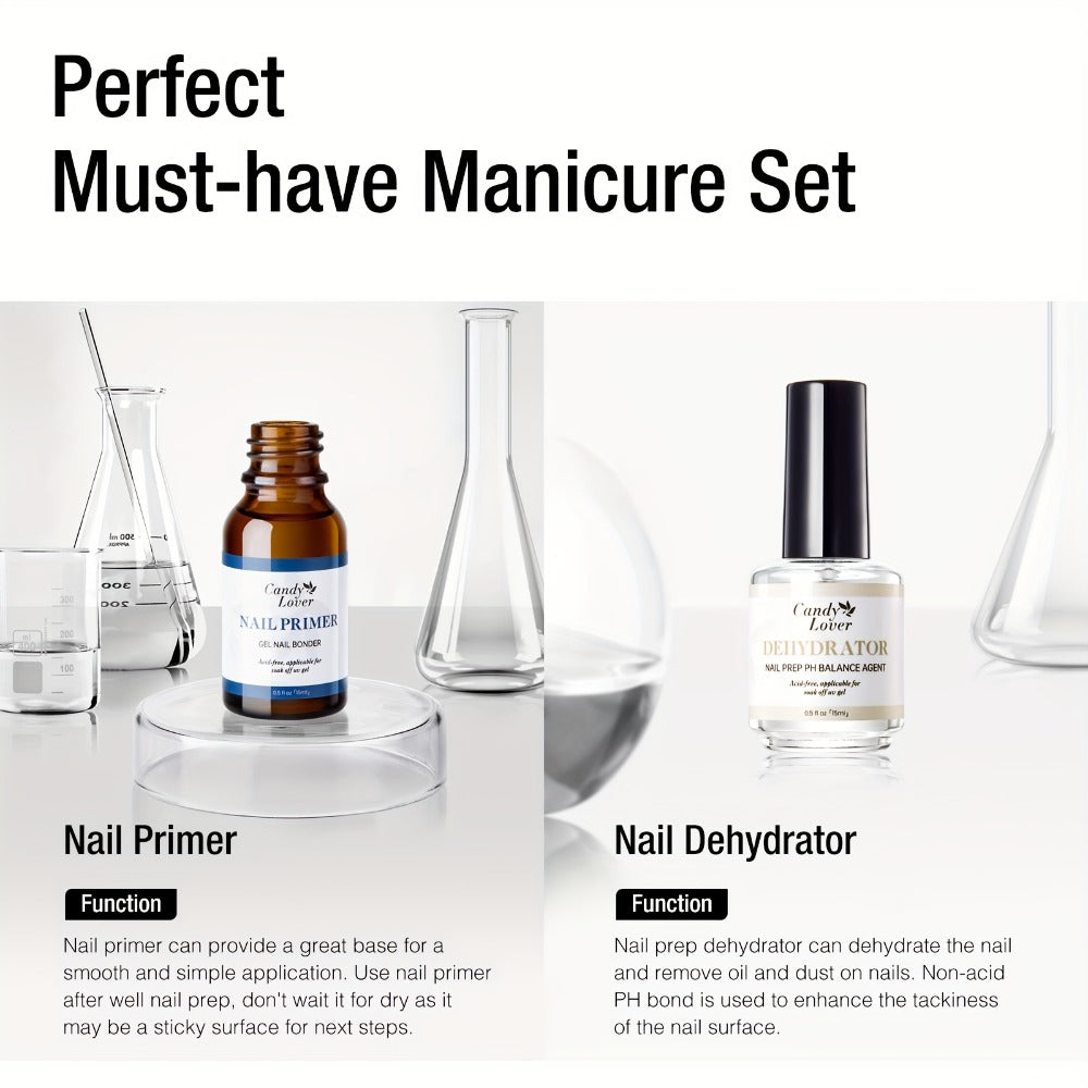 Four-Piece Gel Nail Dehydrator and Primer Kit with Base Coat and Top Coat for Home Manicure Prep