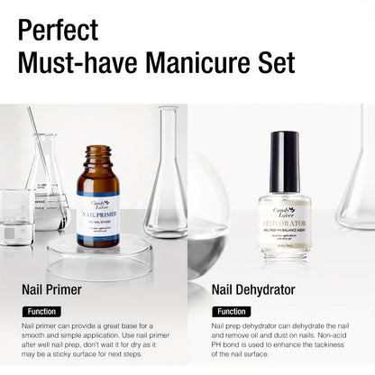 Four-Piece Gel Nail Dehydrator and Primer Kit with Base Coat and Top Coat for Home Manicure Prep