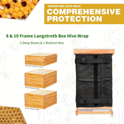 Black Beehive Winter Insulation Wrap with Adjustable Buckle Straps in 192 x 40 or 60 cm Sizes