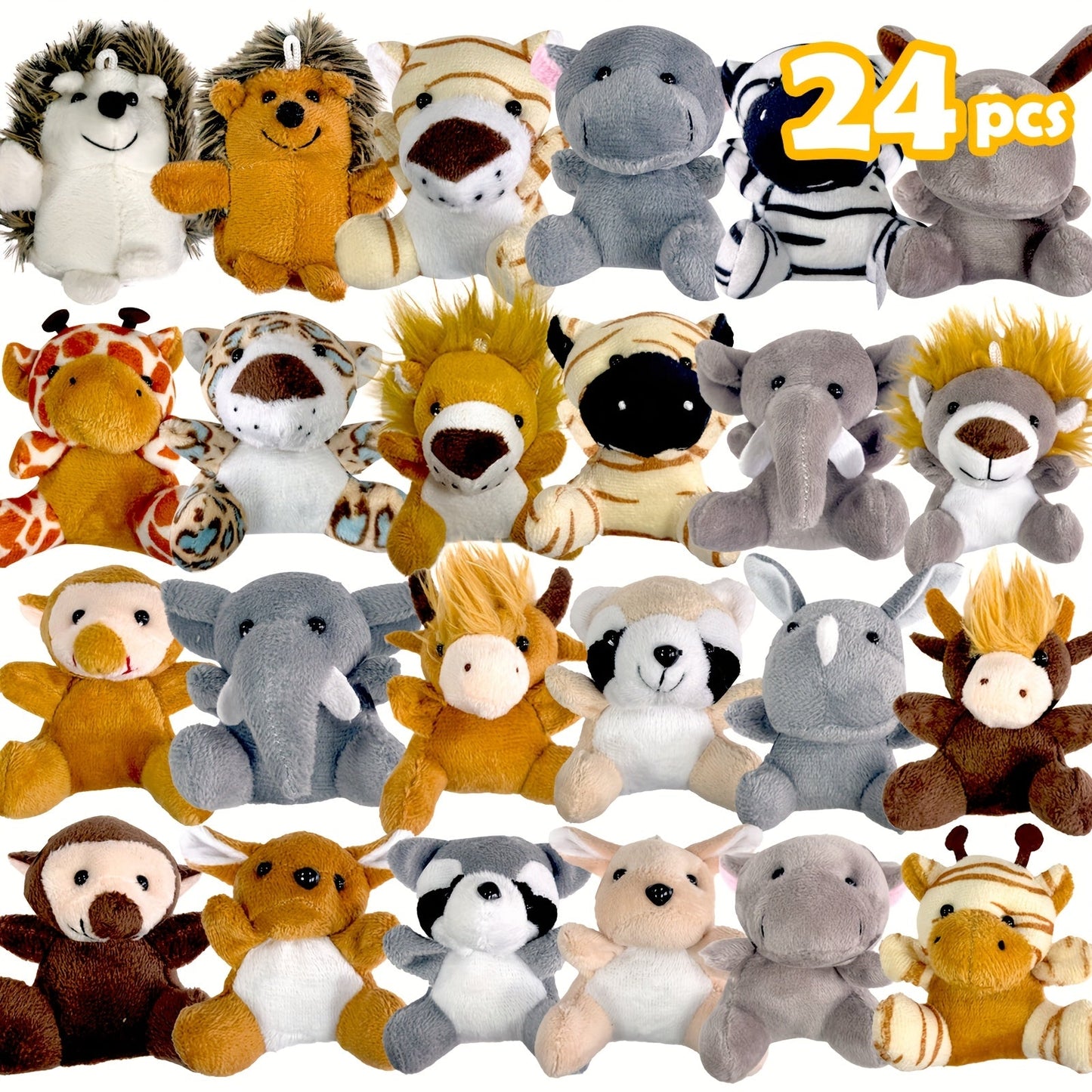 Stuffed Animal Mini Forest Animal Set with 12- or 24-Piece Pack Options for Party Favors and Prizes