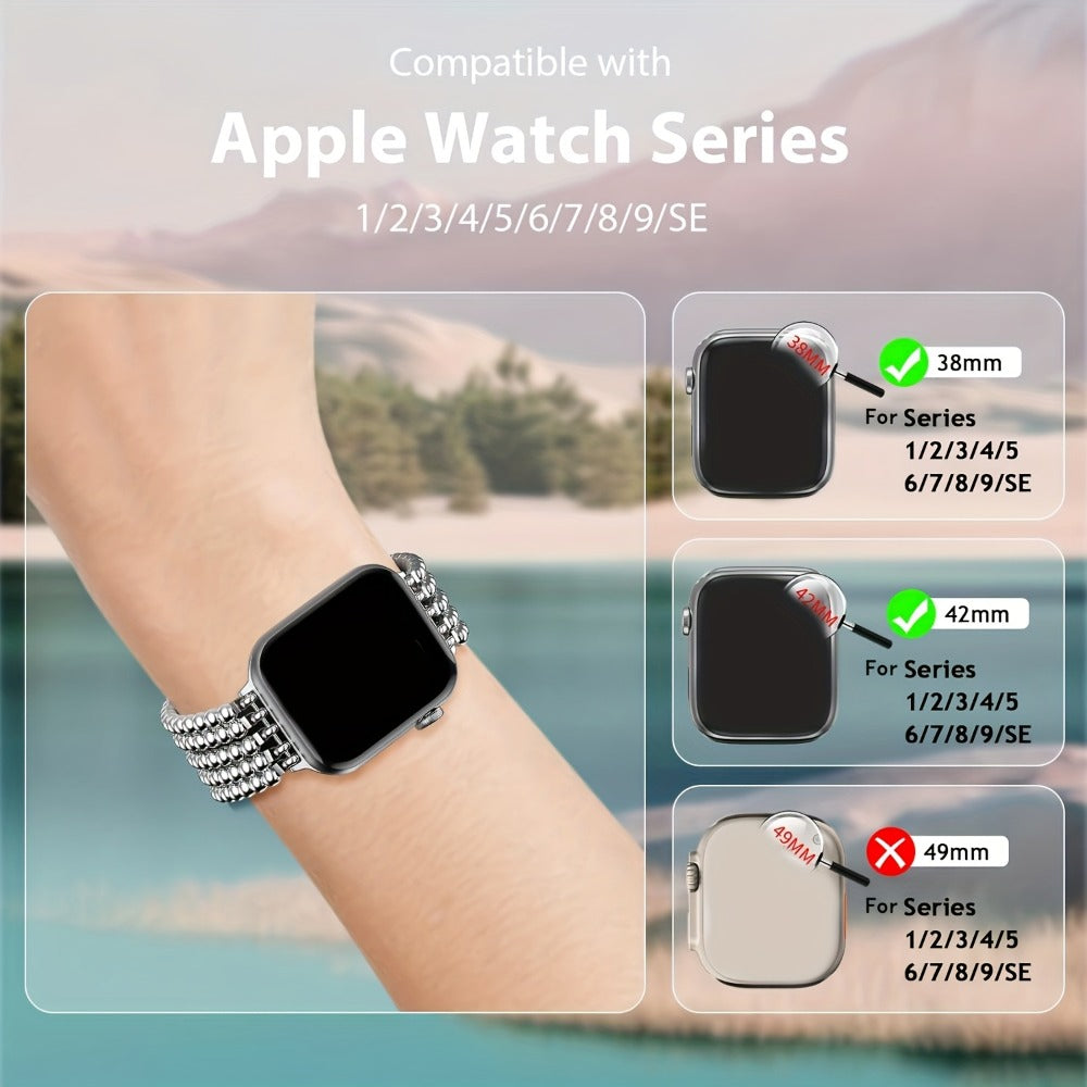 Watch Band with Stainless Steel Beads and Elastic Slip-On Design in Four Finishes for Apple Watch Sizes