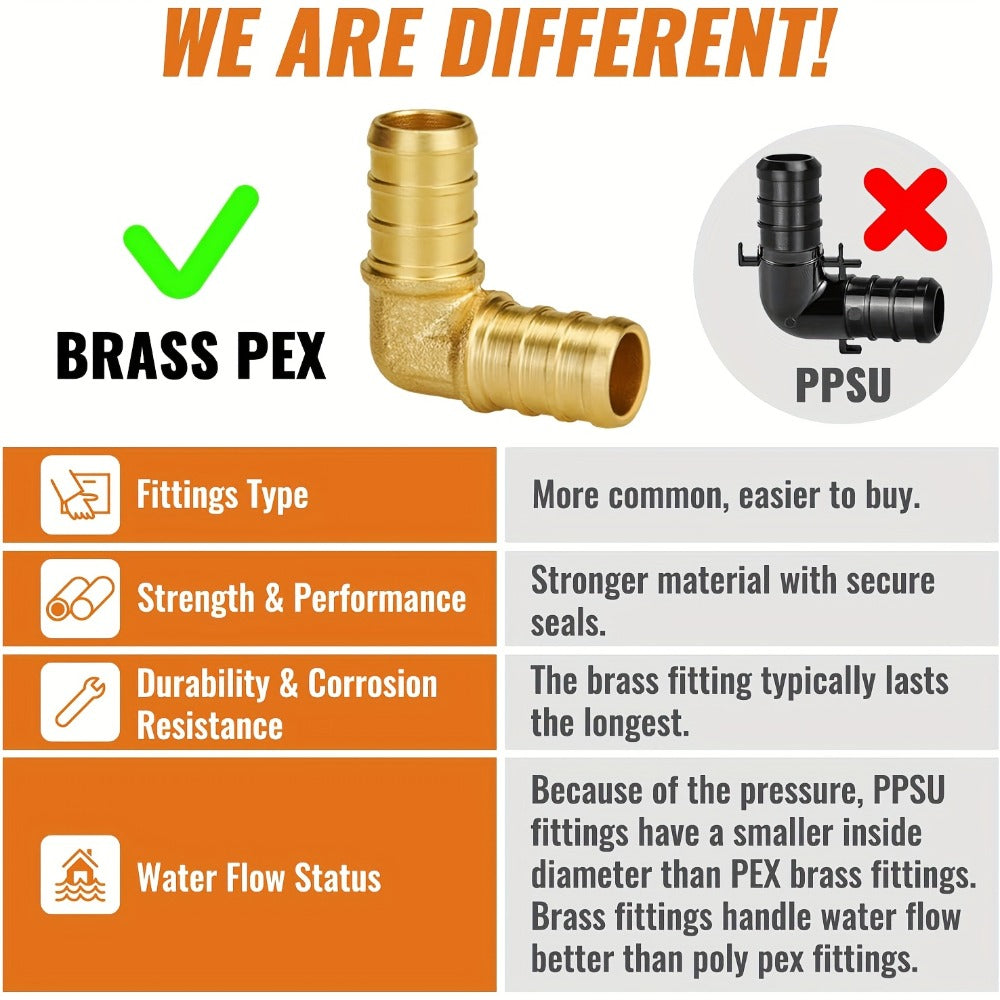 PEX Fittings Set 33pcs 1/2 Inch - Brass Crimp PEX B Fittings, 11 Each Elbow Tee Coupling, F1807 61