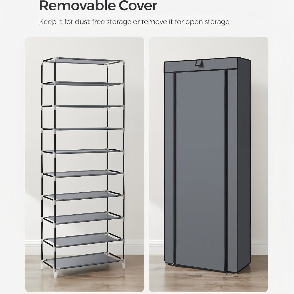 Shoe Rack with Dust Cover – 6/8/10 Tier High-Capacity Space Saving Shoe Organizer, Easy Assembly, 12mm Pipe, Entryway Closet & Wardrobe Storage Rack