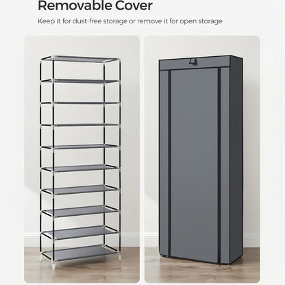 Shoe Rack with Dust Cover – 6/8/10 Tier High-Capacity Space Saving Shoe Organizer, Easy Assembly, 12mm Pipe, Entryway Closet & Wardrobe Storage Rack