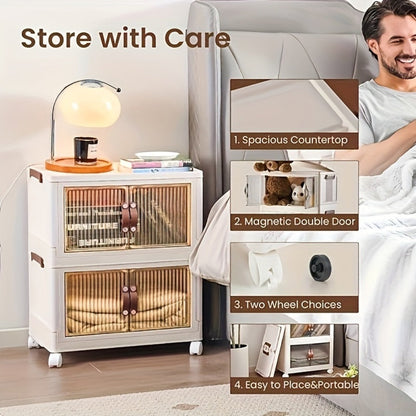 Stackable Storage Bins with Wheels & Drawers | Open Front Foldable Storage Organizer Bins for Home Bedroom Clothes Books Toys Holiday Christmas Gift Storage
