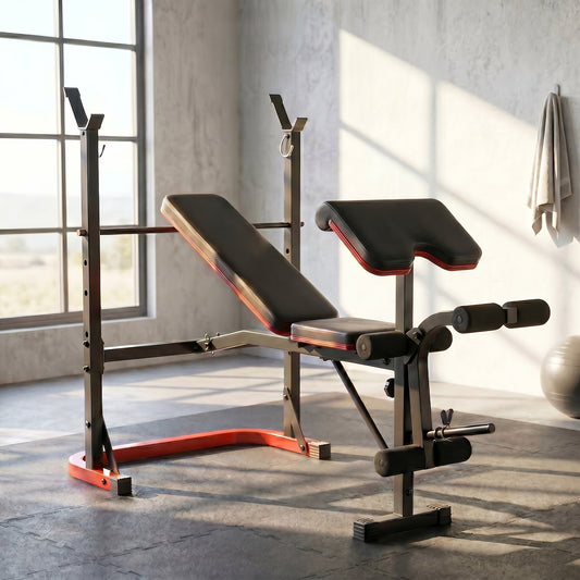 Adjustable Weight Bench Set – Foldable Home Gym Workout Bench with Squat Rack, Leg Developer & Preacher Curl Pad | 3-Second Fast Fold, Full Body Strength Training for Press, Curl & Squat Exercises