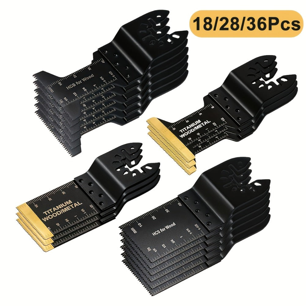 Oscillating Multi-Tool Blade Set with Titanium-Coated Quick-Release Blades in 18, 28 or 50-Piece Options