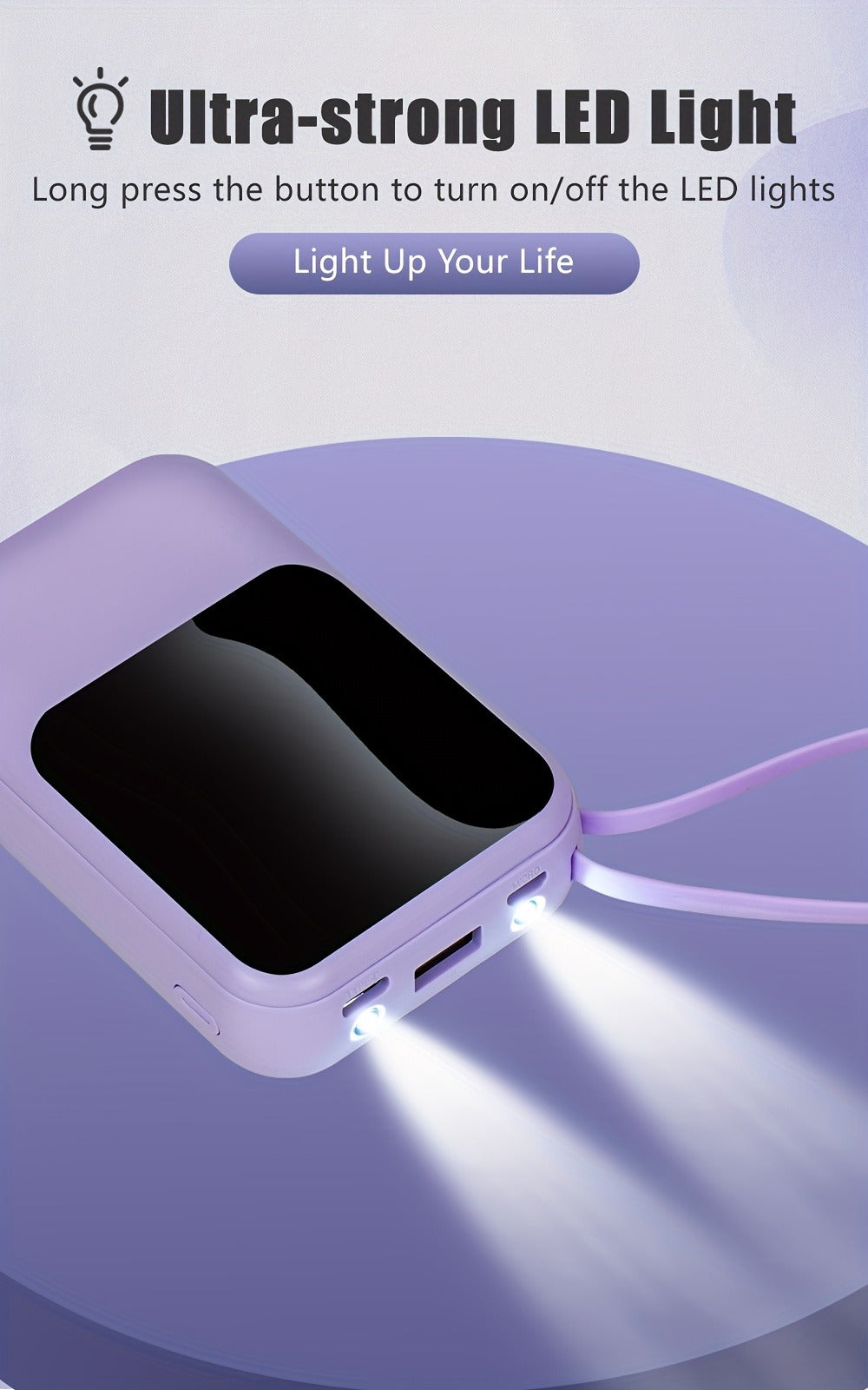 Power Bank 10000mAh Compact with Cable Set, 5W/15W/22.5W Variants, LED Light and Digital Display