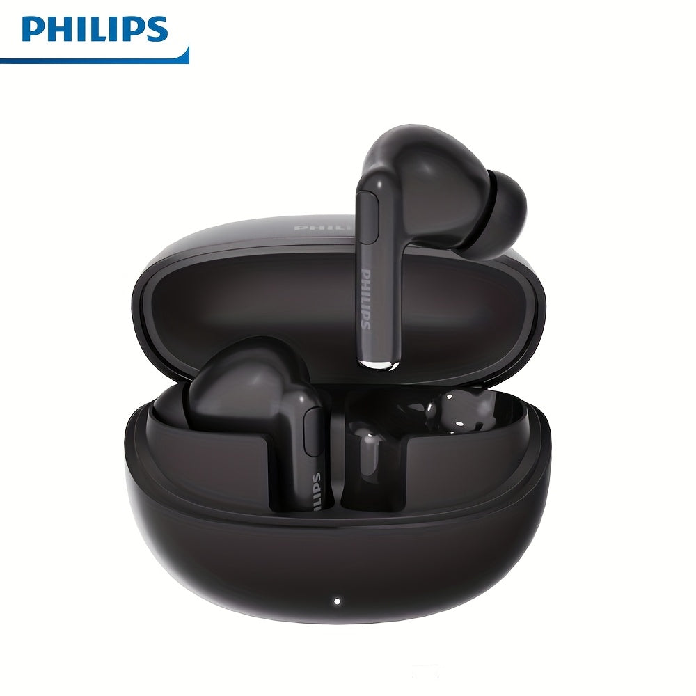 Philips TWS Earbuds Condenser Microphone True Wireless In-Ear Headphones USB-C Charging Case Android Compatible Portable Modern Design Tech Gift Black White