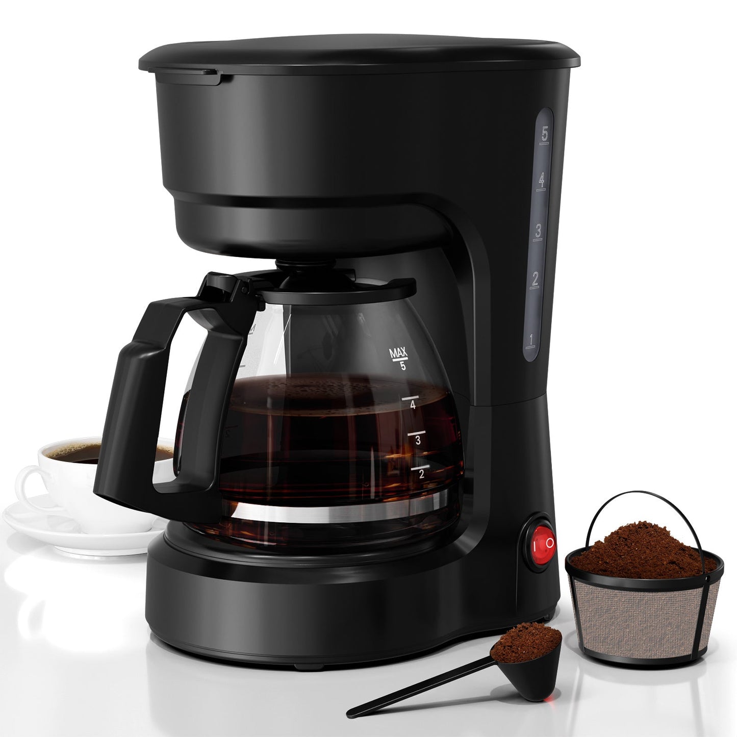 Five-Cup Programmable Drip Coffee Maker with 0.75 L Tank, LED Display and Two-Hour Keep-Warm Mode