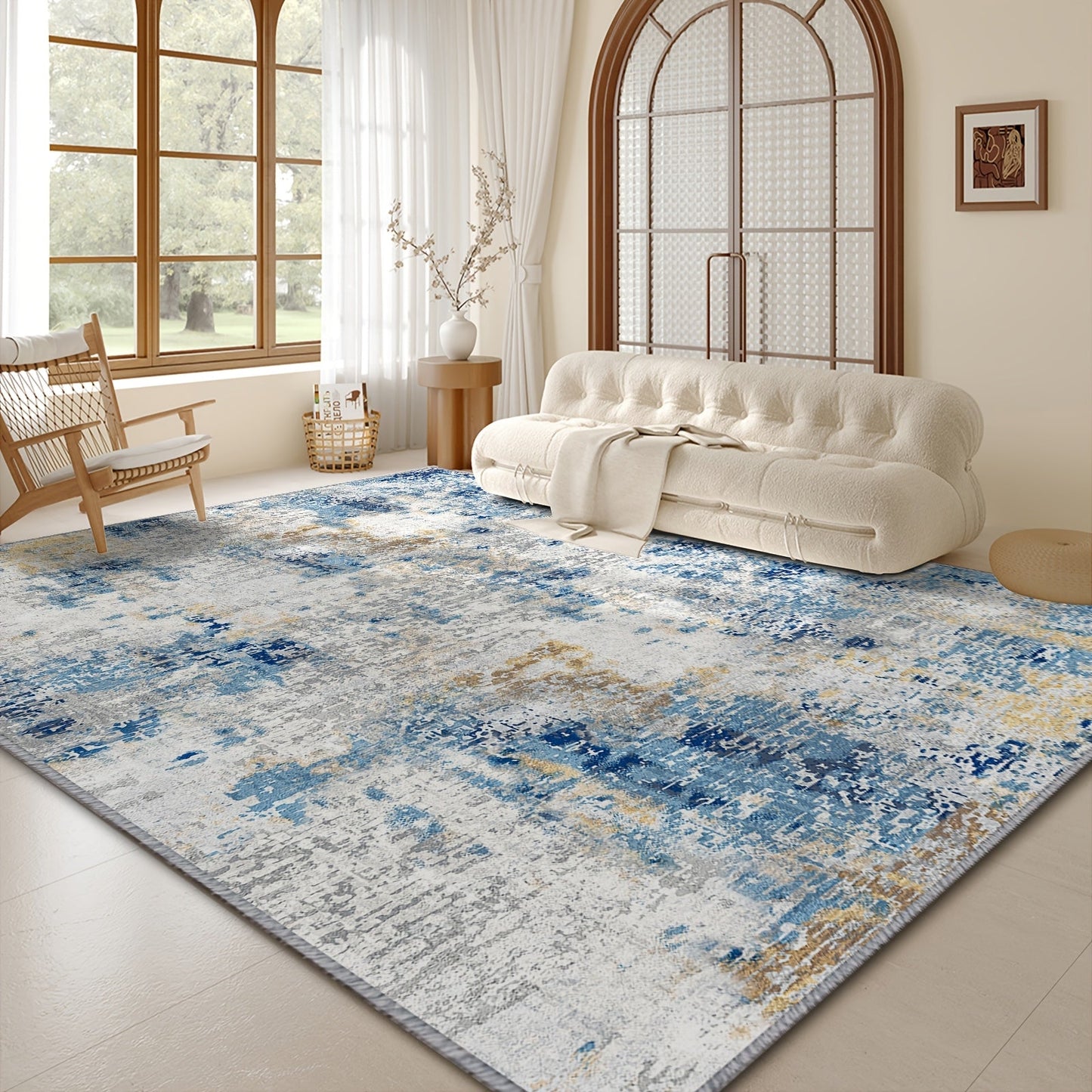 Moroccan and Boho Low-Pile Area Rug in Four Patterns with 59 x 82.6-Inch to 106.2 x 141.7-Inch Sizes