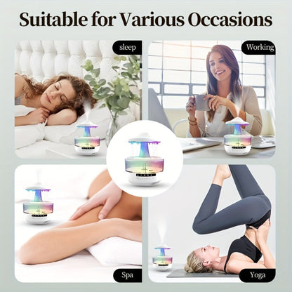 Cool Mist Humidifier with 7-Color Night Light Raindrop Music Design Dual Mist Output 26dB Ultra-Quiet 24H Operation Visible Water Level for Bedroom Living Room Office Gift