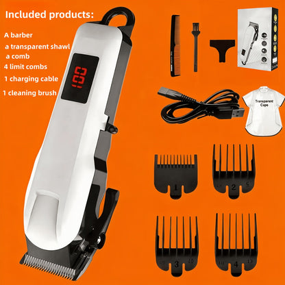 Professional Hair Clipper Kit 9-in-1 Trimmer for Haircut Bald Head Shaving LCD Display USB Fast Charge Long Battery Stainless Steel Blade 4 Guide Combs for Home Barbershop