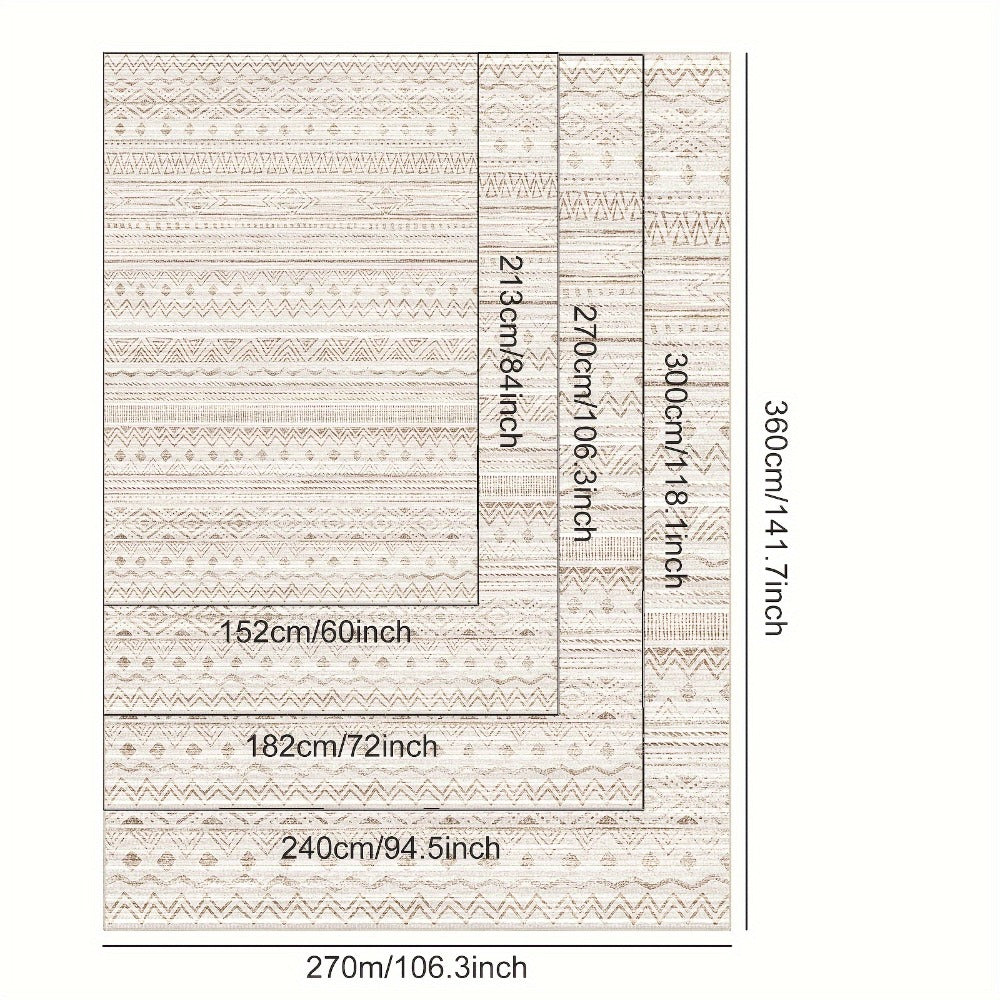 Moroccan and Boho Low-Pile Area Rug in Four Patterns with 59 x 82.6-Inch to 106.2 x 141.7-Inch Sizes