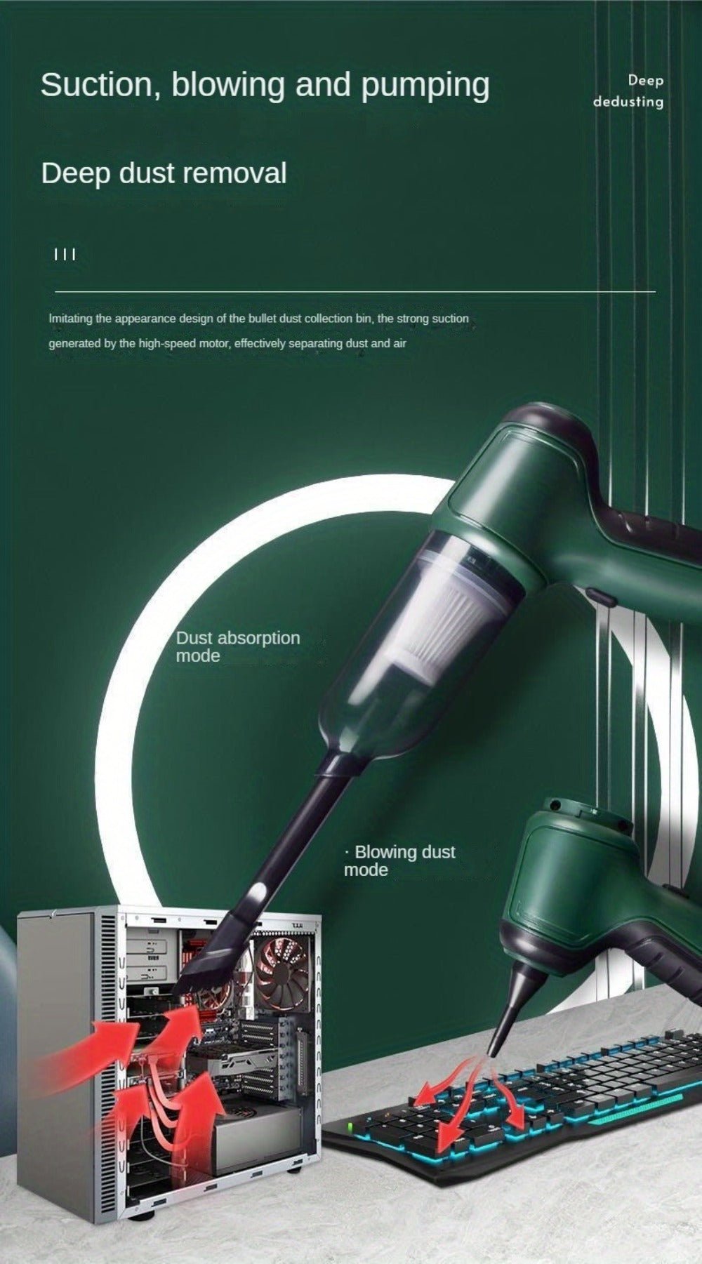 Handheld Vacuum Cleaner 3-in-1 with Suction, Blowing and Air Extraction Modes in Three Colors