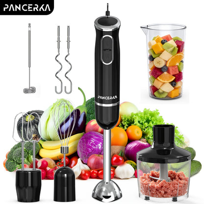Black 8-in-1-Labeled Immersion Blender Set with 600ml Chopper, Dough Hooks, Whisk and Frother