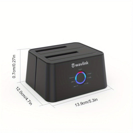 Dual Bay Hard Drive Docking Station USB 3.0 to SATA with Offline Clone Function – Wavlink Tool-Free Dock for 2.5/3.5 Inch HDD SSD, Up to 2x16TB, UASP 5Gbps, Hot Swap, USB-C Adapter Included